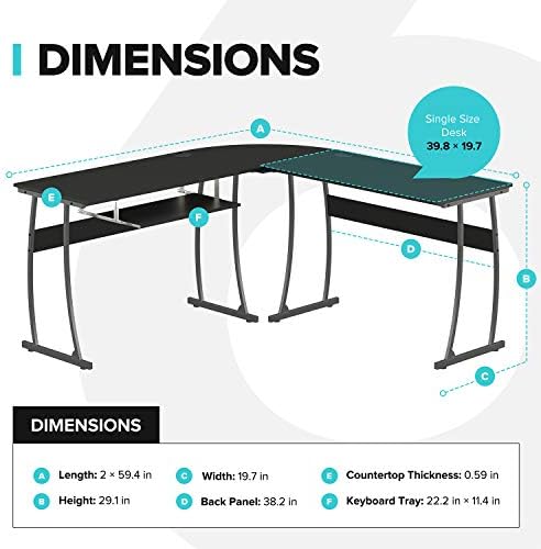RIF6 L Shaped Modern Computer Home Office Gaming Desk with Keyboard Tray and Cable Management  Easy Assembly  Black