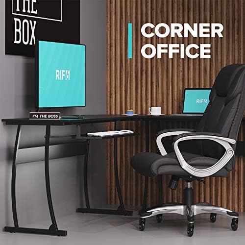 RIF6 L Shaped Modern Computer Home Office Gaming Desk with Keyboard Tray and Cable Management  Easy Assembly  Black