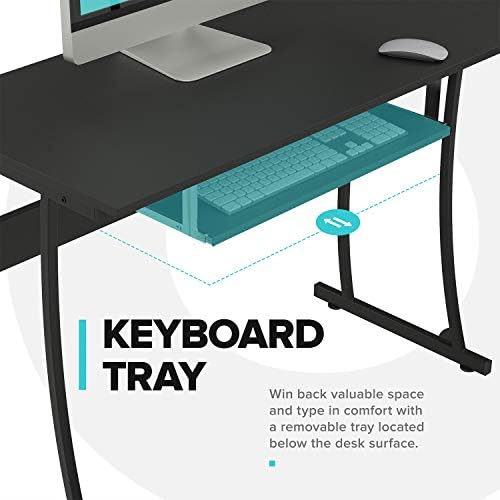 RIF6 L Shaped Modern Computer Home Office Gaming Desk with Keyboard Tray and Cable Management  Easy Assembly  Black