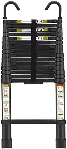 RIKADE Escalera telescópica de aluminio de 6.5 pies con patas antideslizantes y gancho estable, escalera de extensión portátil para el hogar y el trabajo al aire libre, carga máxima de 330 libras, color negro