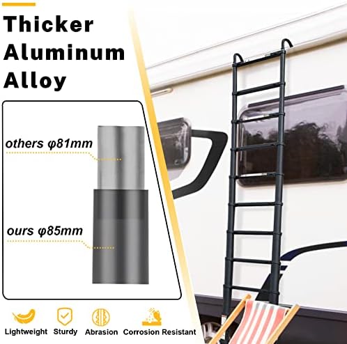 RIKADE Escalera telescópica de aluminio de 6.5 pies con patas antideslizantes y gancho estable, escalera de extensión portátil para el hogar y el trabajo al aire libre, carga máxima de 330 libras, color negro