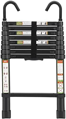RIKADE Escalera telescópica de aluminio de 6.5 pies con patas antideslizantes y gancho estable, escalera de extensión portátil para el hogar y el trabajo al aire libre, carga máxima de 330 libras, color negro