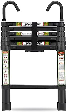 RIKADE Escalera telescópica de aluminio de 6.5 pies con patas antideslizantes y gancho estable, escalera de extensión portátil para el hogar y el trabajo al aire libre, carga máxima de 330 libras, color negro