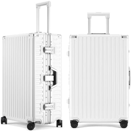 ROAMING Zipperless Luggage 28 Inch with Aluminum Frame  Checked Large Lightweight 3 Layer PC Hard Shell Suitcase with Spinner Wheels  Metal Travel Luggage with Three TSA Locks  Shell white