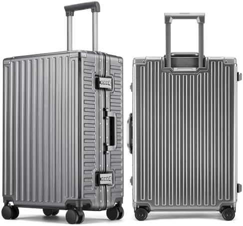 ROAMING Zipperless Luggage 28 Inch with Aluminum Frame  Checked Large Lightweight 3 Layer PC Hard Shell Suitcase with Spinner Wheels  Metal Travel Luggage with Three TSA Locks  Shell white