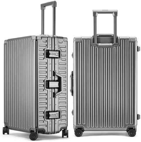 ROAMING Zipperless Luggage 28 Inch with Aluminum Frame  Checked Large Lightweight 3 Layer PC Hard Shell Suitcase with Spinner Wheels  Metal Travel Luggage with Three TSA Locks  Shell white