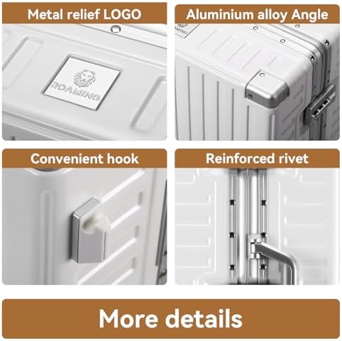 ROAMING Zipperless Luggage 28 Inch with Aluminum Frame  Checked Large Lightweight 3 Layer PC Hard Shell Suitcase with Spinner Wheels  Metal Travel Luggage with Three TSA Locks  Shell white