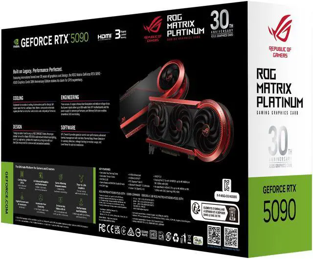 ROG Matrix Platinum GeForce RTX 5090 32GB GDDR7 PCI Express 5 0 x16 ATX Graphics Card ROG MATRIX RTX5090 P32G 30TH 30th Anniversary Edition