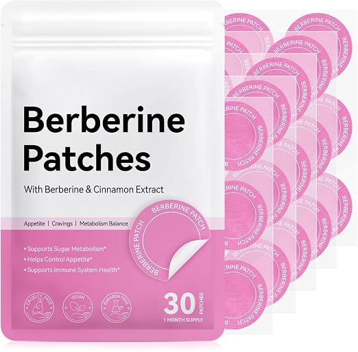 ROWKDRKB Berberine Patches, con canela y granada, fórmula de duración 8 horas, para mujeres y hombres, 30 parches