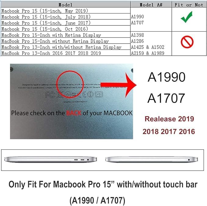 RUBAN Case for MacBook Pro 15 inch 2019 2018 2017 2016 Release A1990/A1707 with Touch Bar  Plastic Hard Shell Cover  RED 