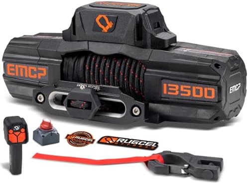 RUGCEL 12000lb Waterproof Electric Winch   12V Synthetic Rope  100 x 3/8  with Hawse Fairlead  2 Wireless Remotes   Wired Handle  IP67 Rated  for Truck Trailer