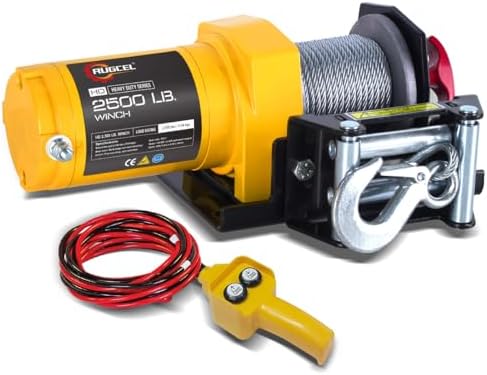 RUGCEL 12000lb Waterproof Electric Winch   12V Synthetic Rope  100 x 3/8  with Hawse Fairlead  2 Wireless Remotes   Wired Handle  IP67 Rated  for Truck Trailer