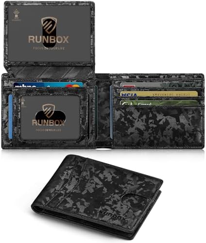 RUNBOX Wallet for Men Slim Rfid Leather 2 ID Window With Gift Box