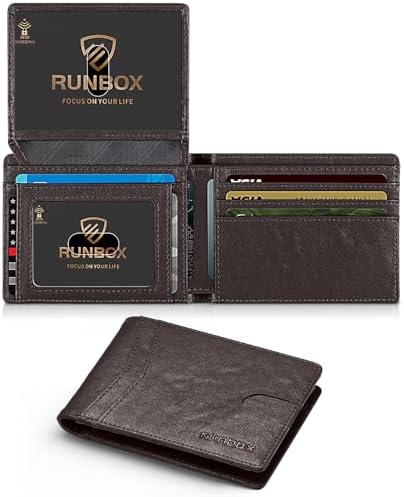 RUNBOX Wallet for Men Slim Rfid Leather 2 ID Window With Gift Box