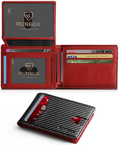 RUNBOX Wallet for Men Slim Rfid Leather 2 ID Window With Gift Box