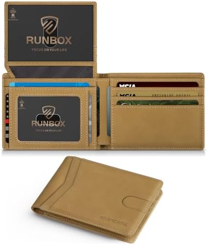RUNBOX Wallet for Men Slim Rfid Leather 2 ID Window With Gift Box