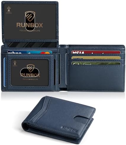 RUNBOX Wallet for Men Slim Rfid Leather 2 ID Window With Gift Box