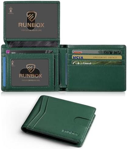 RUNBOX Wallet for Men Slim Rfid Leather 2 ID Window With Gift Box