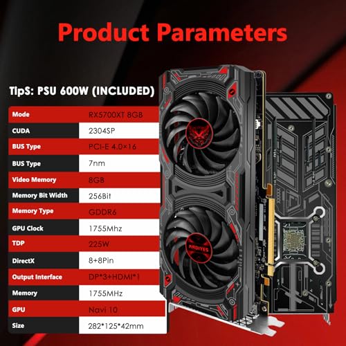 RX 5700 XT 8GB Graphics Card  GDDR6 256 Bit DirectX 12 3 DP and 1 HDMI Port PCIe4 0 2K Graphics Card for Gaming PC  Video Card for Office Tarjeta Gráfica with Dual Cooling Fans