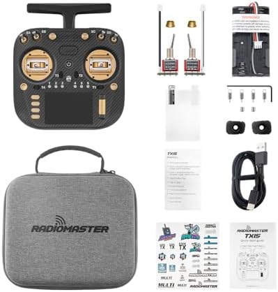 Radiomaster TX15 Max Radio Controller 2 4GHz 16 Channel EdgeTX Radio Transmitter  with AG02 CNC Hall Gimbals/3 5 IPS Touchscreen  Fits FPV Drones/Multirotors/RC Helicopter/Car Boats  Mode 2  Gold 