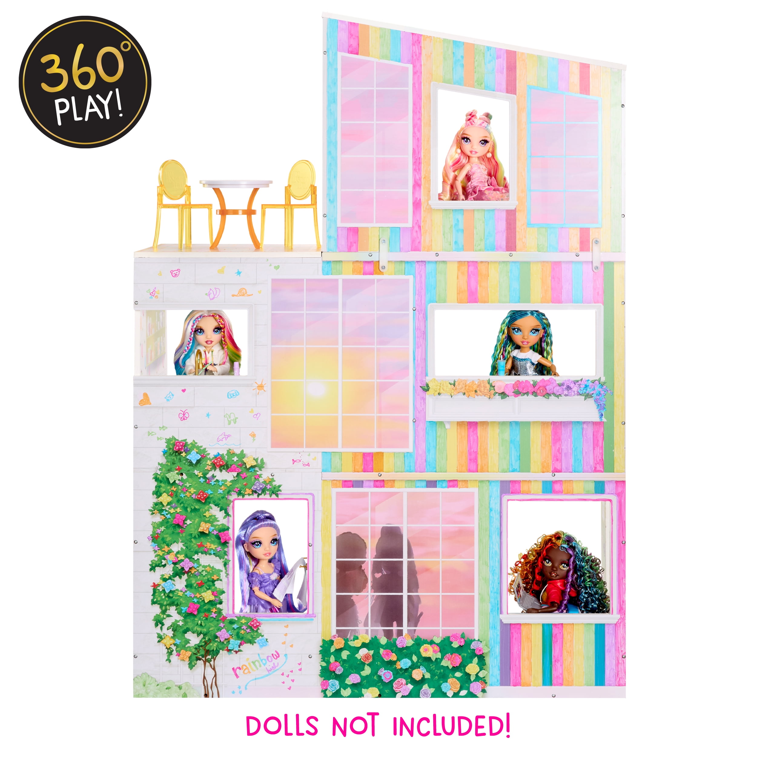 Rainbow High Color & Play 3 Story Doll House  Design All Walls & Floors with Washable Markers  Furniture