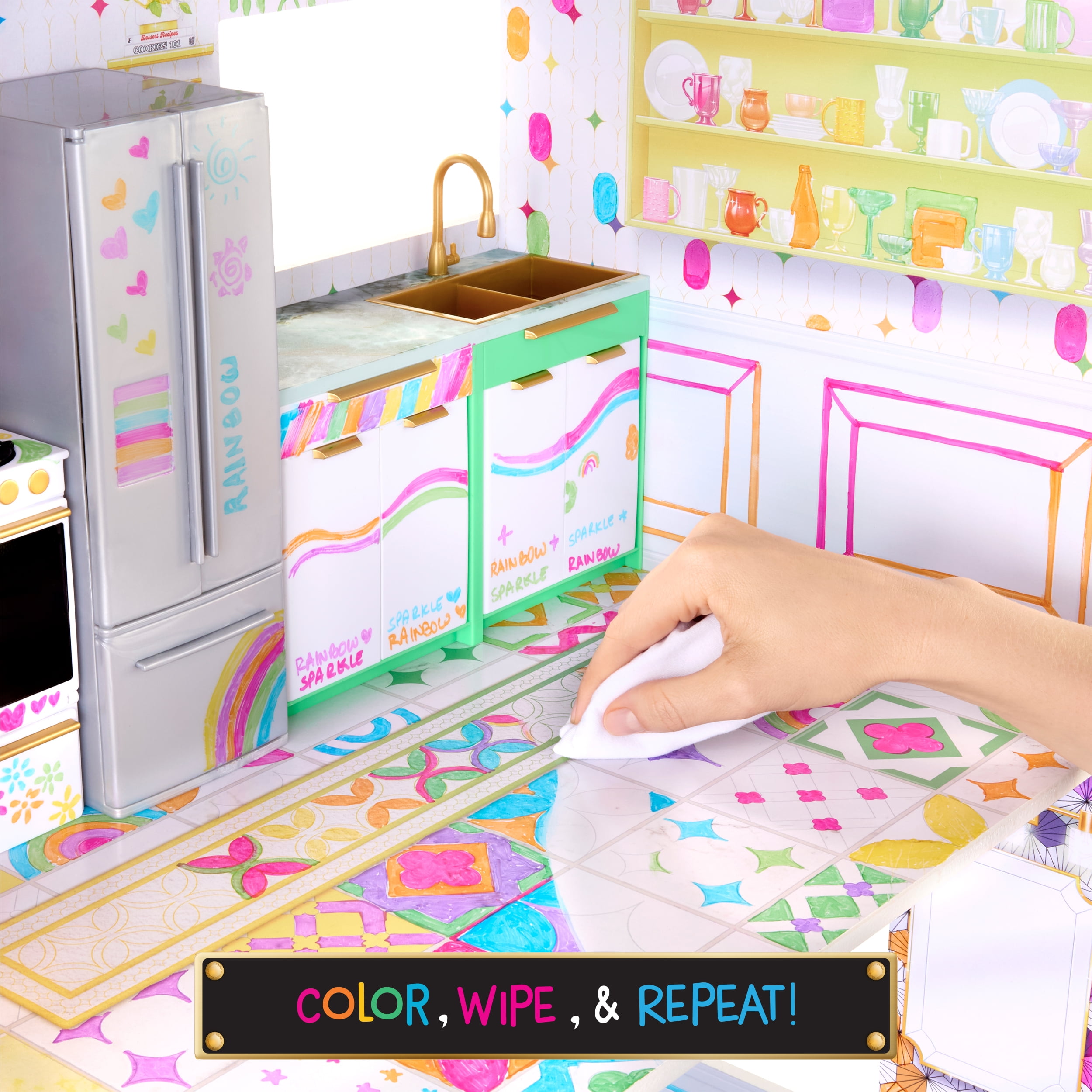 Rainbow High Color & Play 3 Story Doll House  Design All Walls & Floors with Washable Markers  Furniture