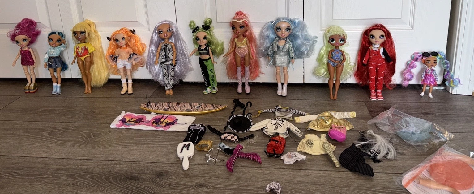 Rainbow High Doll Lot Of 10 w/Some Clothing & Accessories
