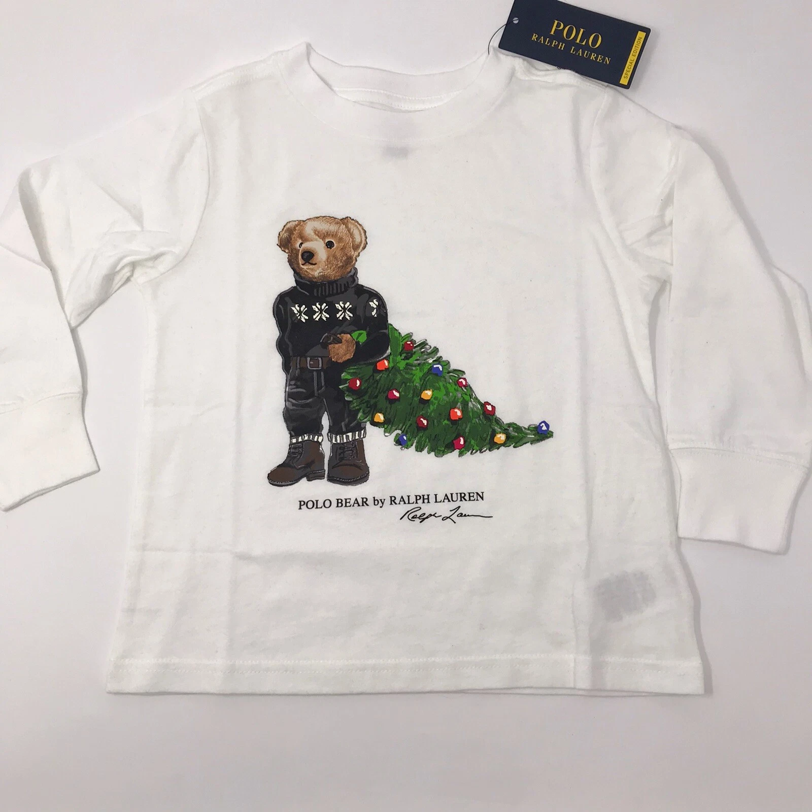 Ralph Lauren Boys S  M  Tee Shirt Polo Bear Christmas Tree Holiday
