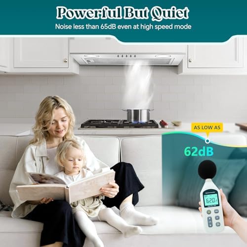 Range Hood Insert 20 Inch  Built in Kitchen Hood 600CFM  Ducted/Ductless Convertible  Vent Hood Insert w/Mesh Filter  Push Button Control  Stainless Steel Range Hood w/ 3 Speed Fan