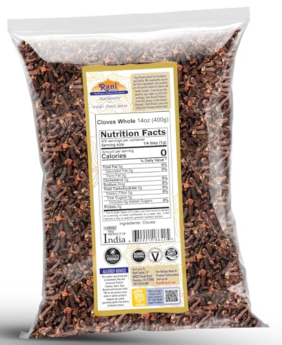 Rani Cloves Whole  Laung  14oz  400g  Great for Food  Tea  Pomander Balls and Potpourri  Hand Selected  Spice   All Natural   NON GMO   Kosher   Vegan   Gluten Friendly   Indian Origin