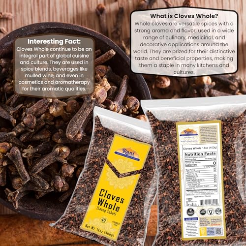 Rani Cloves Whole  Laung  14oz  400g  Great for Food  Tea  Pomander Balls and Potpourri  Hand Selected  Spice   All Natural   NON GMO   Kosher   Vegan   Gluten Friendly   Indian Origin