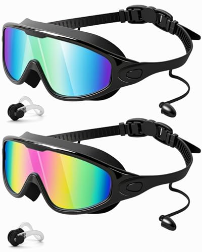Rantizon Swim Goggles 2 Pack  Wide View Anti Fog&UV Swimming Goggles for Audlt  No Leaking Swim Glasses for Men Women Kids