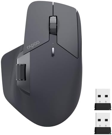 Rapoo MT760 Multi Device Wireless Mouse  Bluetooth 5 0 and 2 4G Multi Mode Connection  Up to 4 Devices  11 Programmable Buttons  4K DPI  90 Days Battery Life  PC  Matte Black