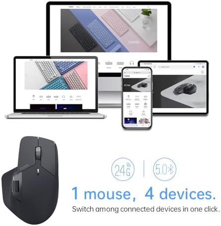 Rapoo MT760 Multi Device Wireless Mouse  Bluetooth 5 0 and 2 4G Multi Mode Connection  Up to 4 Devices  11 Programmable Buttons  4K DPI  90 Days Battery Life  PC  Matte Black