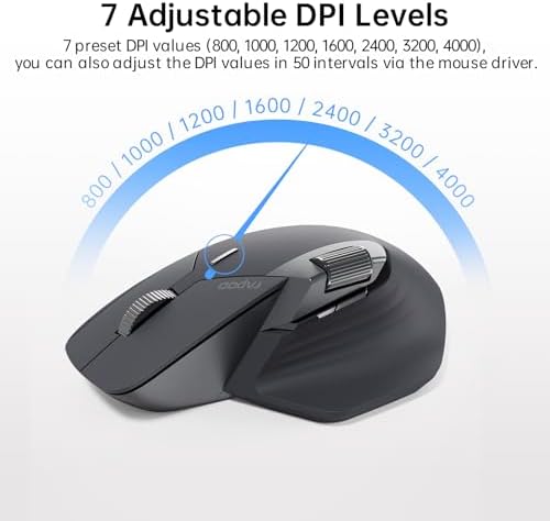 Rapoo MT760 Multi Device Wireless Mouse  Bluetooth 5 0 and 2 4G Multi Mode Connection  Up to 4 Devices  11 Programmable Buttons  4K DPI  90 Days Battery Life  PC  Matte Black