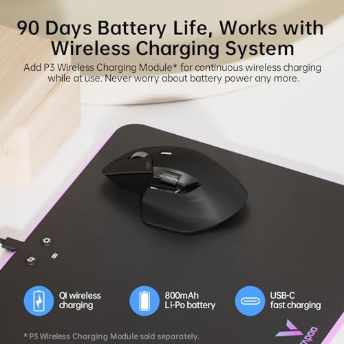 Rapoo MT760 Multi Device Wireless Mouse  Bluetooth 5 0 and 2 4G Multi Mode Connection  Up to 4 Devices  11 Programmable Buttons  4K DPI  90 Days Battery Life  PC  Matte Black