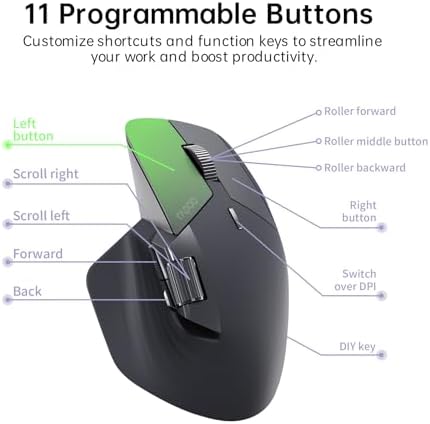 Rapoo MT760 Multi Device Wireless Mouse  Bluetooth 5 0 and 2 4G Multi Mode Connection  Up to 4 Devices  11 Programmable Buttons  4K DPI  90 Days Battery Life  PC  Matte Black