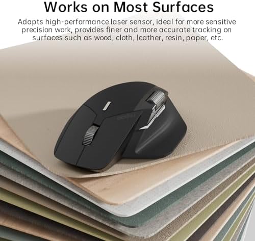 Rapoo MT760 Multi Device Wireless Mouse  Bluetooth 5 0 and 2 4G Multi Mode Connection  Up to 4 Devices  11 Programmable Buttons  4K DPI  90 Days Battery Life  PC  Matte Black