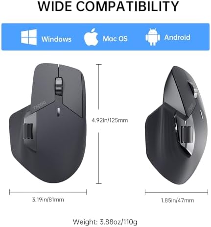 Rapoo MT760 Multi Device Wireless Mouse  Bluetooth 5 0 and 2 4G Multi Mode Connection  Up to 4 Devices  11 Programmable Buttons  4K DPI  90 Days Battery Life  PC  Matte Black