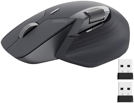 Rapoo MT760 Multi Device Wireless Mouse  Bluetooth 5 0 and 2 4G Multi Mode Connection  Up to 4 Devices  11 Programmable Buttons  4K DPI  90 Days Battery Life  PC  Matte Black