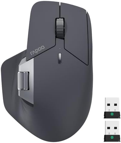 Rapoo MT760 Multi Device Wireless Mouse  Bluetooth 5 0 and 2 4G Multi Mode Connection  Up to 4 Devices  11 Programmable Buttons  4K DPI  90 Days Battery Life  PC  Matte Black