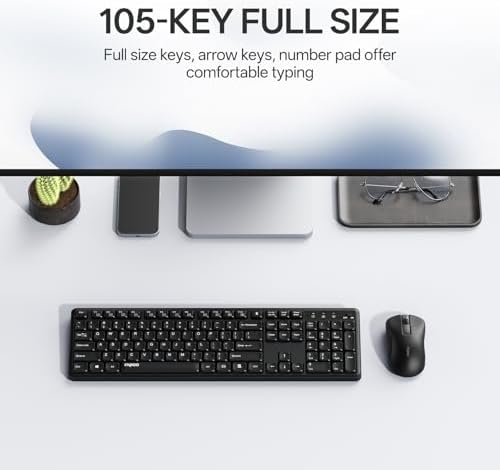 Rapoo X2100 Quiet Wireless Keyboard and Mouse Combo  2 4GHz USB Receiver  12 Multimedia Keys  Spill Proof  Full Sized  Compatible with PC  Laptop  Black
