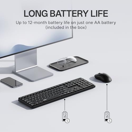 Rapoo X2100 Quiet Wireless Keyboard and Mouse Combo  2 4GHz USB Receiver  12 Multimedia Keys  Spill Proof  Full Sized  Compatible with PC  Laptop  Black