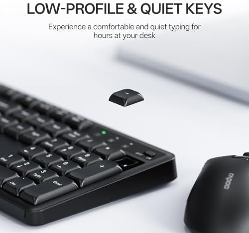 Rapoo X2100 Quiet Wireless Keyboard and Mouse Combo  2 4GHz USB Receiver  12 Multimedia Keys  Spill Proof  Full Sized  Compatible with PC  Laptop  Black