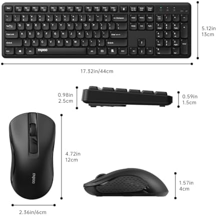 Rapoo X2100 Quiet Wireless Keyboard and Mouse Combo  2 4GHz USB Receiver  12 Multimedia Keys  Spill Proof  Full Sized  Compatible with PC  Laptop  Black