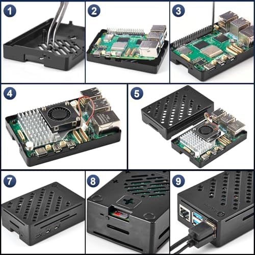 RasTech Raspberry Pi 5 8GB Kit 64GB Edition with Active Cooler 27W GaN 5 1V5A USB C Power Supply Pi5 8GB Board 64GB Card Readers Kit Pi 5 Case Dual 4K Micro HD Out Cables and User Manual