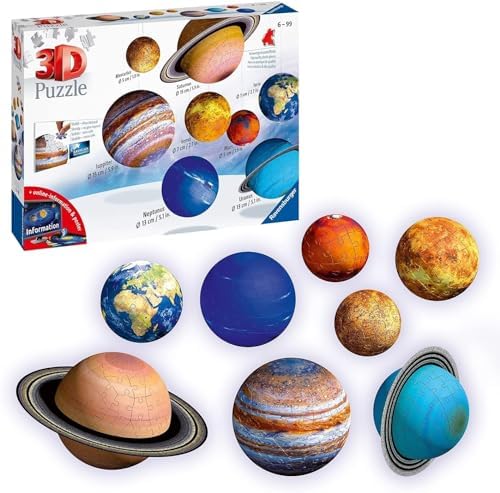 Ravensburger Solar System 540 Piece   9 Planet 3D Jigsaw Puzzle Set for Kids & Adults   Easy Click Technology   Durable Material   MESH Accredited