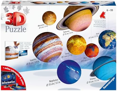 Ravensburger Solar System 540 Piece   9 Planet 3D Jigsaw Puzzle Set for Kids & Adults   Easy Click Technology   Durable Material   MESH Accredited