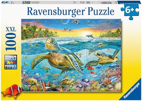 Ravensburger   Swim with Sea Turtles Jigsaw Puzzle   100 Unique Pieces Technology   Ideal for Kids Age 4 8   FSC Certified for Sustainability