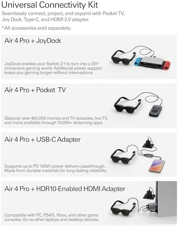 RayNeo Air 4 Pro AR/XR Glasses  HDR10 201 Virtual Display  120Hz 3D Movie & Gaming Video Display  USB C Plug & Play for iPhone 17/16/15  Android  Switch 2  PS5  Steam Deck